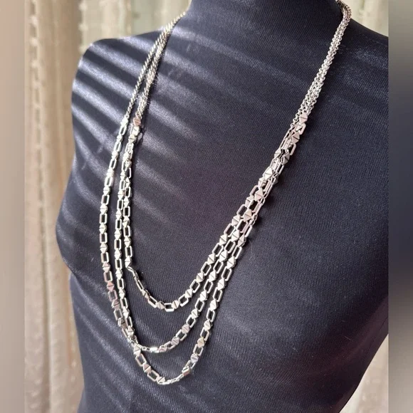 Lucky Brand Triple Strand Silver-tone Geometric Link Necklace - Picture 3 of 4